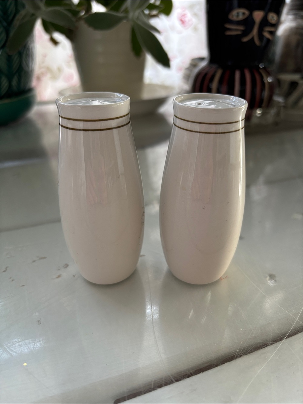 Vintage JAPAN Salt and Pepper Shakers with Gold Trim - Set of 2